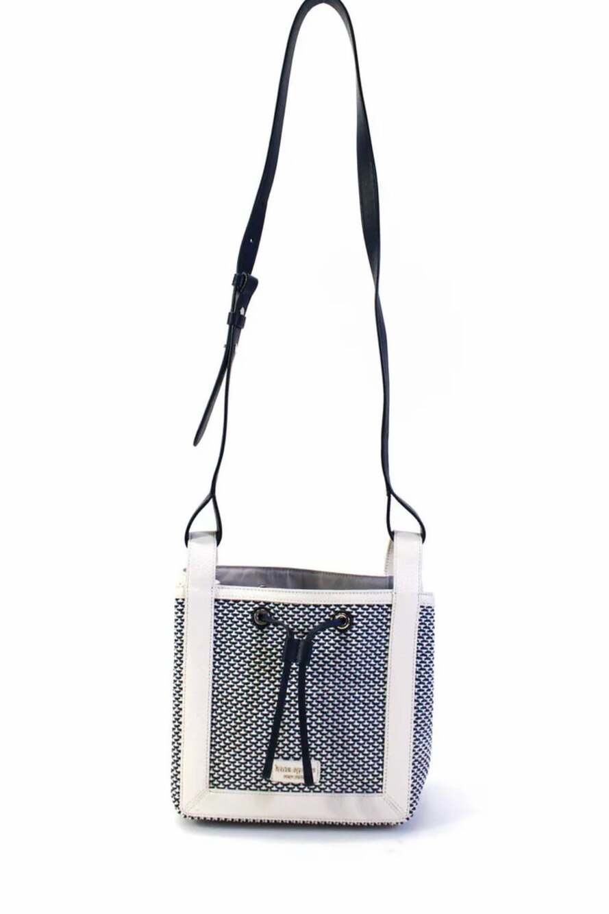Kate Spade Small Bucket Bag Woven Blue White Crossbody Bag